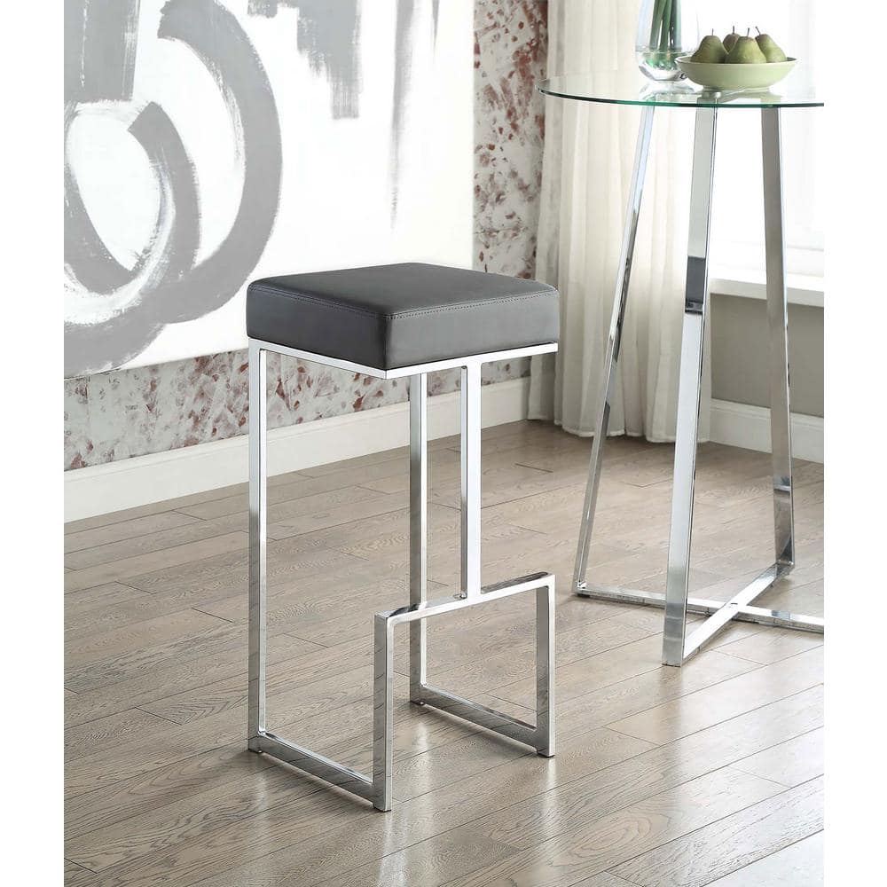 Sleek 31" Dark Gray Vegan Leather and Chrome Bar Stool