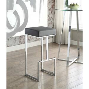 Gervase 31 in. Grey and Chrome Backless Metal Bar Stool with Faux Leather