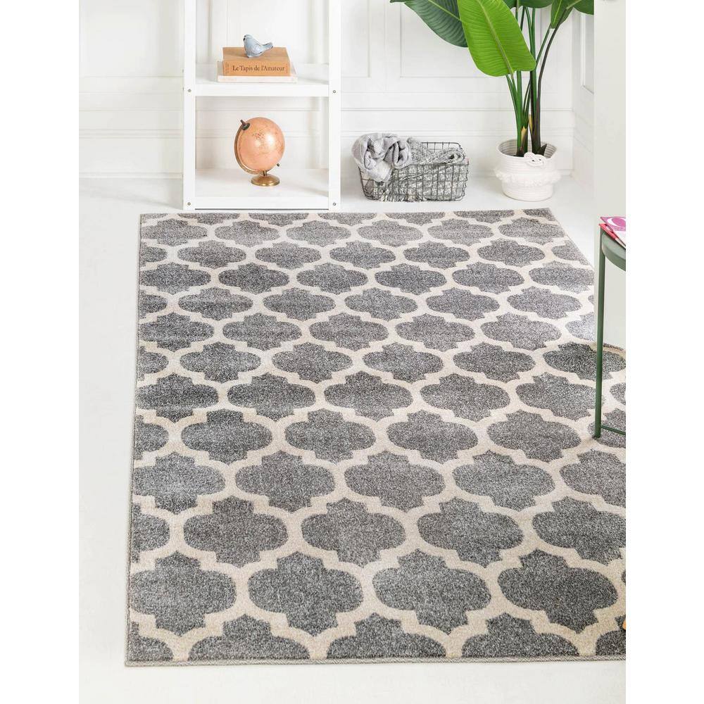 Elegant Dark Grey Trellis Rectangular Indoor Area Rug