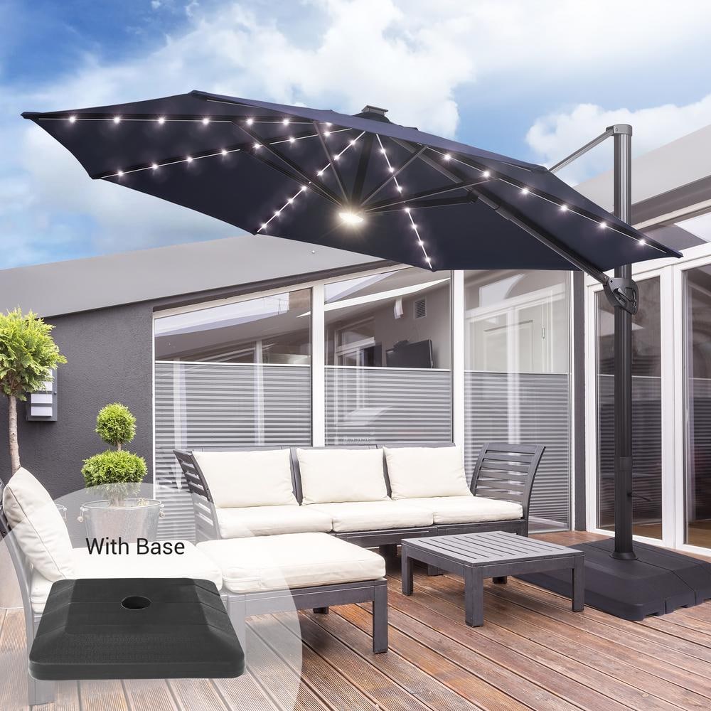 Sonkuki 11 ft. Solar LED Round Aluminum Cantilever Outdoor Umbrellas