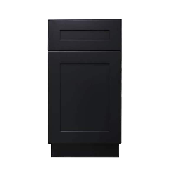 Plywell Shaker Assembled 15 in. x 34.5 in. x 24 in. Base Cabinet with 1-Door and 1-Drawer in Charcoal Black