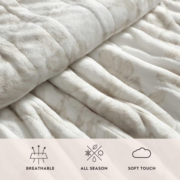 Laura Ashley Wistful Blooms 1-Piece Beige Plush Fleece Queen