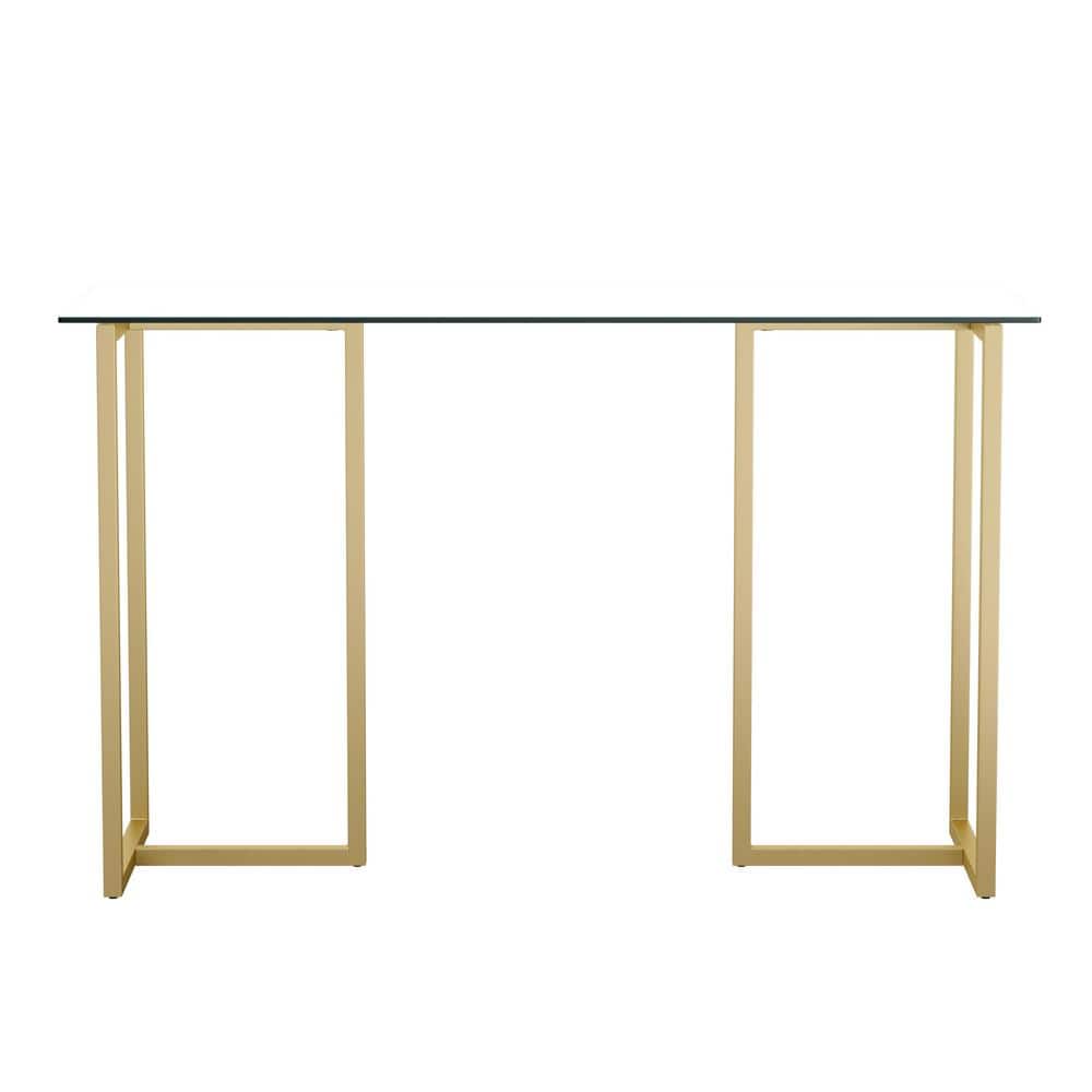 Clear Glass Top Desk with Polished Brass Frame for Home Office