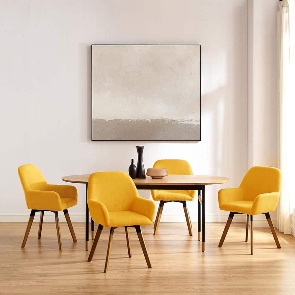 Rayshawn Yellow Velvet Swivel Accent Chair with Metal Base