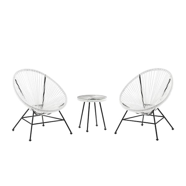 Linon Home Decor Maisie Black Steel Frame with White seating 3-Piece Metal Patio Conversation Set