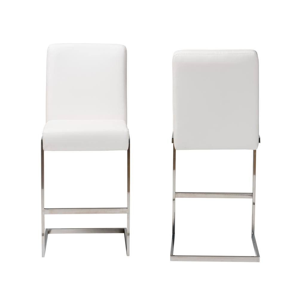 Toulan White Faux Leather Stainless Steel Barstool Set