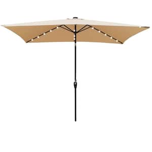 10 ft. x 6.5 ft. Metal Market Solar Tilt Patio Umbrella in Tan with Solar Led Lights and Crank