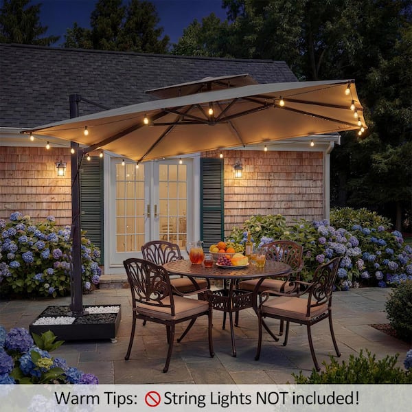 double top cantilever patio umbrella Clihome 10 ft. x 10 ft. Double-Top Cantilever Patio Umbrella in Taupe with  1100 lbs. Heavy Duty Base Stand and Hooks CL-ODBS10106TP