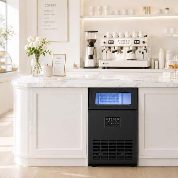 18.9 in. 120 lb./24H Full Size Cubes Freestanding Commercial Ice Maker in Black Stainless Steel with Dual Water Supply