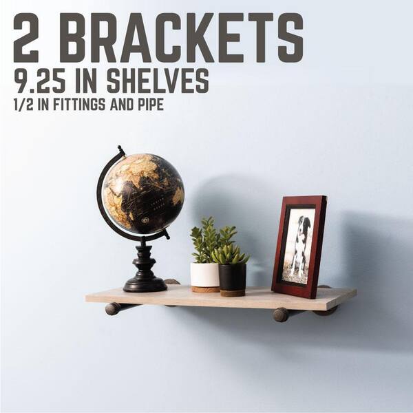 1/2 in. Black Pipe 10 in. L Wall Mounted Shelf Bracket Kit (2-Pack) 1/2 in. Black Pipe 10 in. L Wall Mounted Shelf Bracket Kit (2-Pack)
