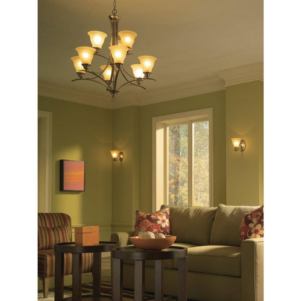 Trinity 9-Light Brushed Nickel Two-Tier Chandelier with Etched Glass Shades