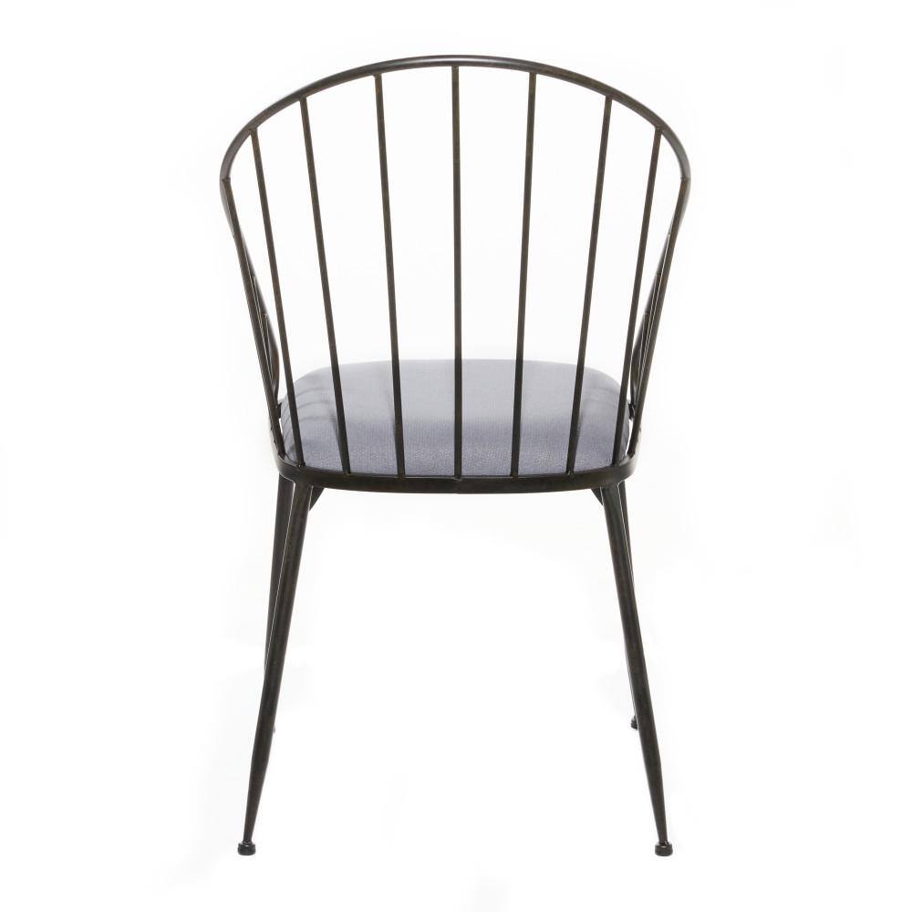 Elegant Black Metal High-Back Windsor Side Chair with Cushion