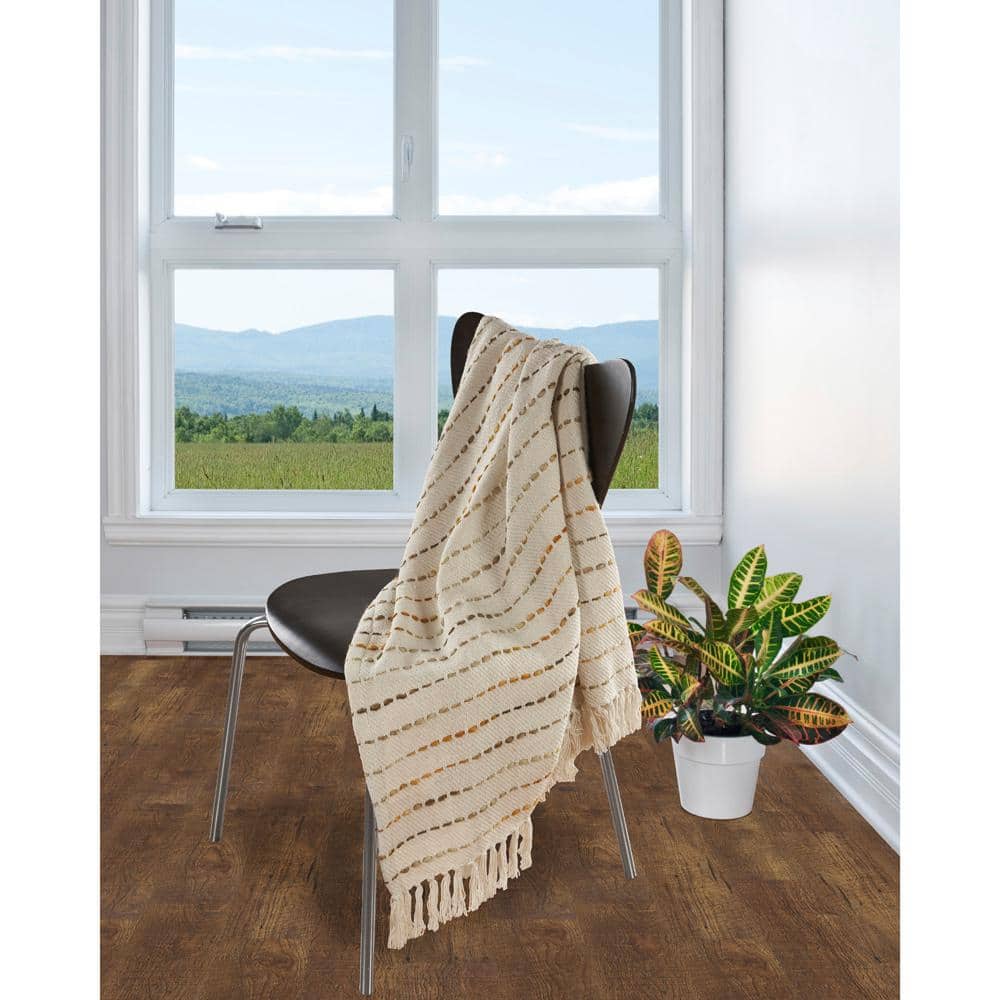 Elegant Boho Striped Cotton Throw Blanket with Fringe 50" x 60"