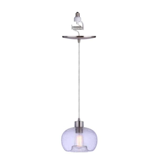 Worth Home Products Instant Pendant Light 6 In. Brushed Nickel Recessed Light Conversion Kit with Seeded Clear Glass Globe Shade