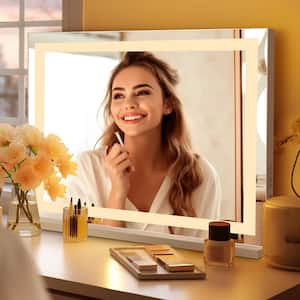 22 in. W x 18 in. H Rectangular Framed LED Tabletop Bathroom Makeup Mirror in White with 3-Color Dimmable Lights