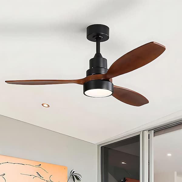 Sofucor 52 in. Indoor/Outdoor Wood Black Ceiling Fan with Light and Remote Control