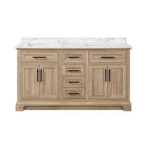 Doveton 60 in. W x 19 in. D x 34.50 in. H Bath Vanity in Weathered Tan with White Cultured Marble Top