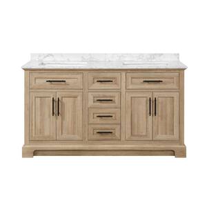 Doveton 60 in. W x 19 in. D x 34.5 in. H Double Sink Bath Vanity in Weathered Tan with White Engineered Stone Top
