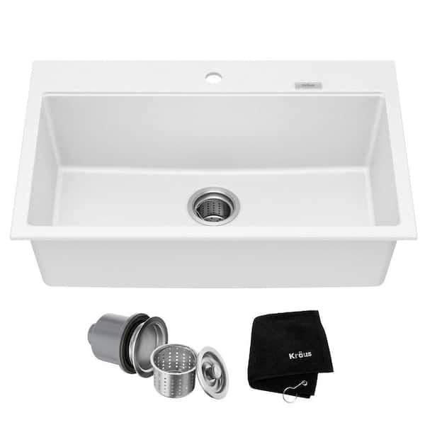 Quarza 31 in. Drop-in/Undermount Single Bowl White Granite Composite Kitchen Sink