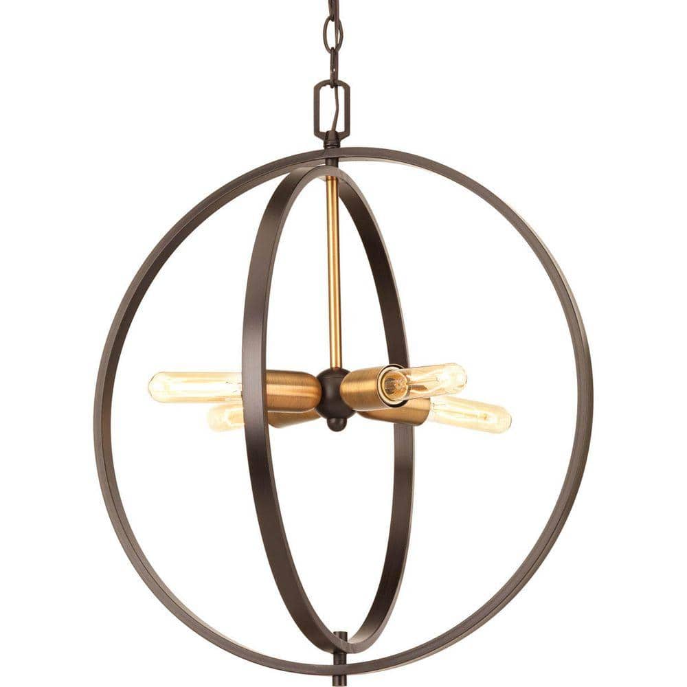 Antique Bronze 4-Light Sphere Pendant with Brass Accents