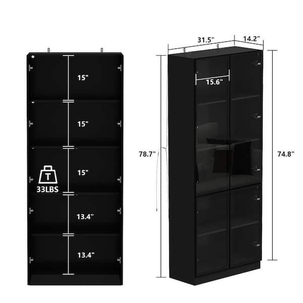 FUFU&GAGA Black Wood Display Cabinet With Tempered Glass Doors and 3-Color  LED Lights KF020275-01-c - The Home Depot