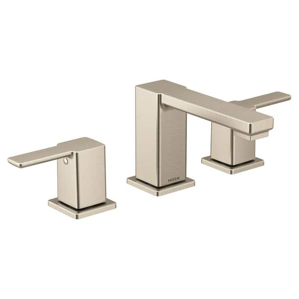 90° Brushed Nickel 2-Handle Widespread Modern Bathroom Faucet, Valve Included