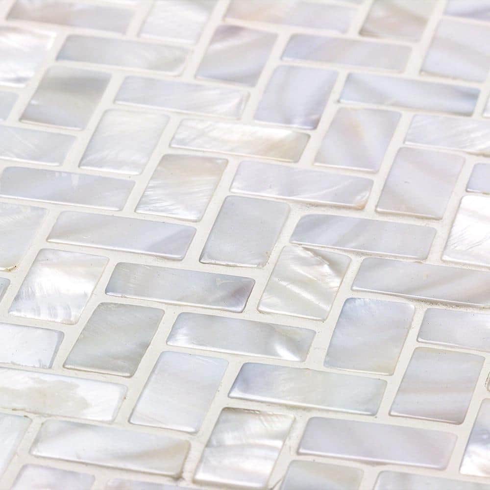 Pacif White Pearl Shell Herringbone Mosaic Tile