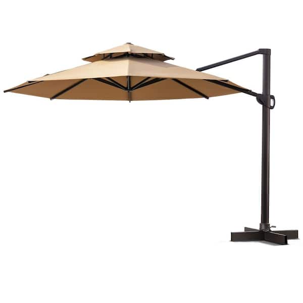 Crestlive Products 11.5 ft. x 11.5 ft. Outdorr Double Top Octagon Cantilever Patio Umbrella in Tan