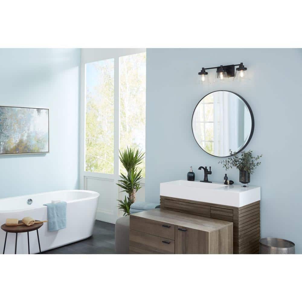 Matte Black Steel 3-Light Dimmable Bath Vanity Fixture