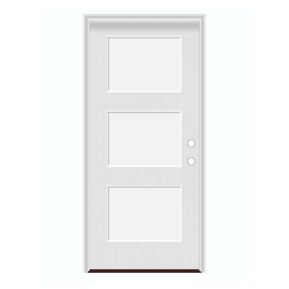 32 in. x 80 in. Left-Hand/Inswing 3 Panel Equal Shaker Primed Steel Prehung Front Door w/PVC Frame price history on PriceWatchPro