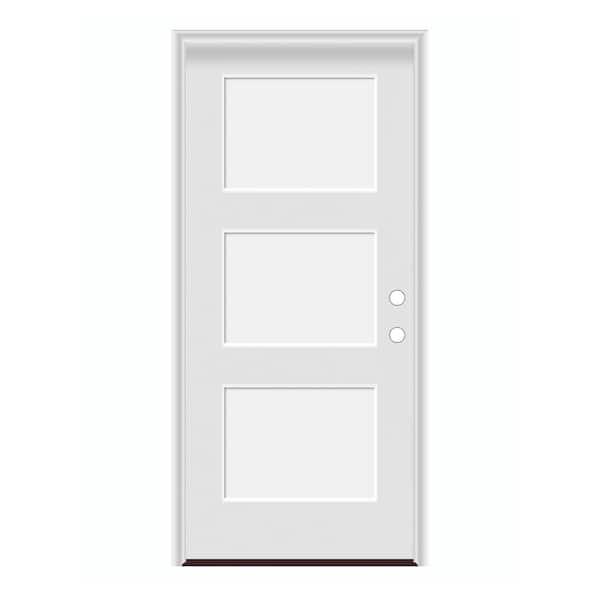 32 in. x 80 in. Left-Hand/Inswing 3 Panel Equal Shaker Primed Steel Prehung Front Door with PVC Frame