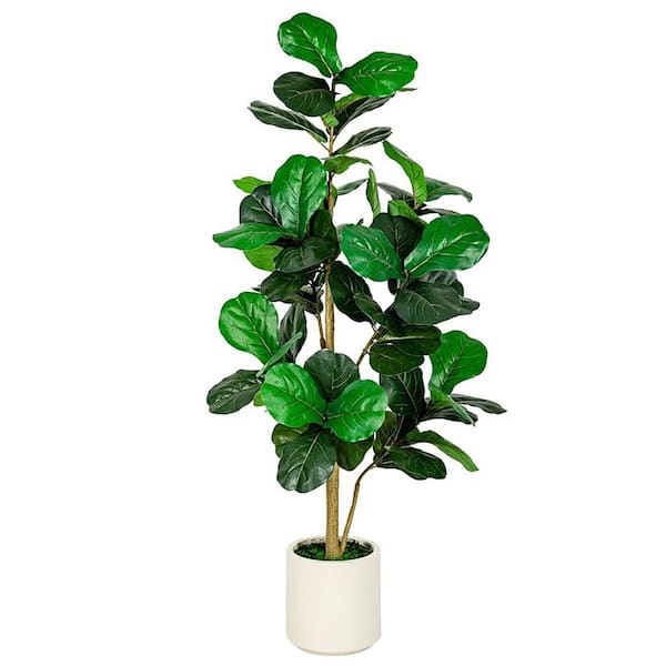 5 ft. Artificial Fiddle Leaf Fig Faux Tree Fiddle Leaves Banjo Fig in White Pot for Indoor Outdoor Decor
