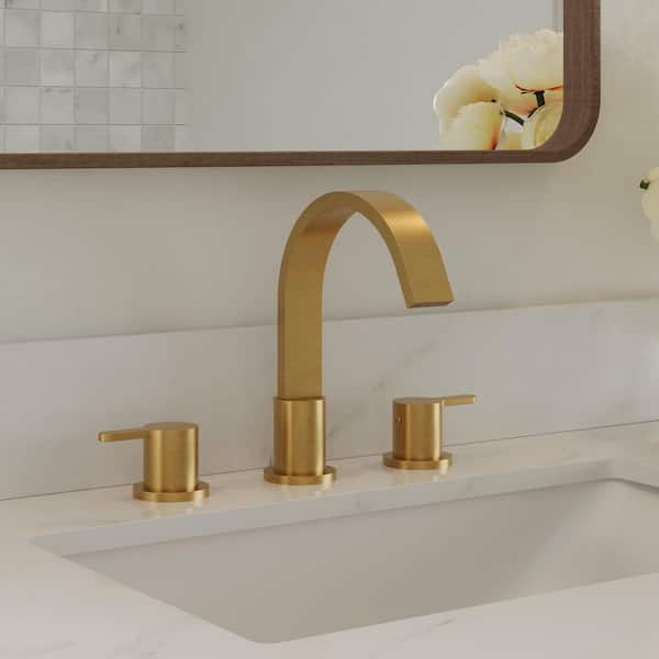 8 in. Widespread Double Handle Bathroom Faucet with Waterfall Spout in Brushed Gold (Valve Included)