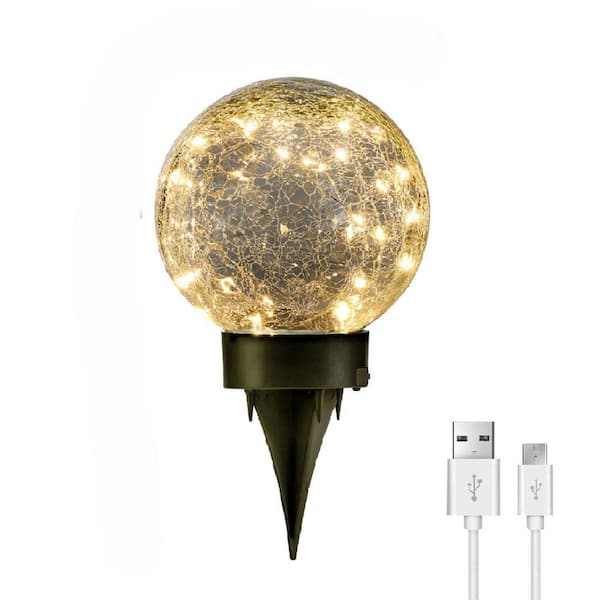 Deck Impressions Black Solar Weather Resistant Glass Crackle Globe Path Light with USB Charge