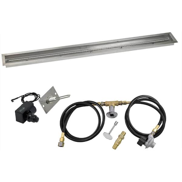 American Fire Glass 72 in. x 6 in. Linear Stainless Steel Drop-In Fire Pit Pan with Spark Ignition Kit - Propane