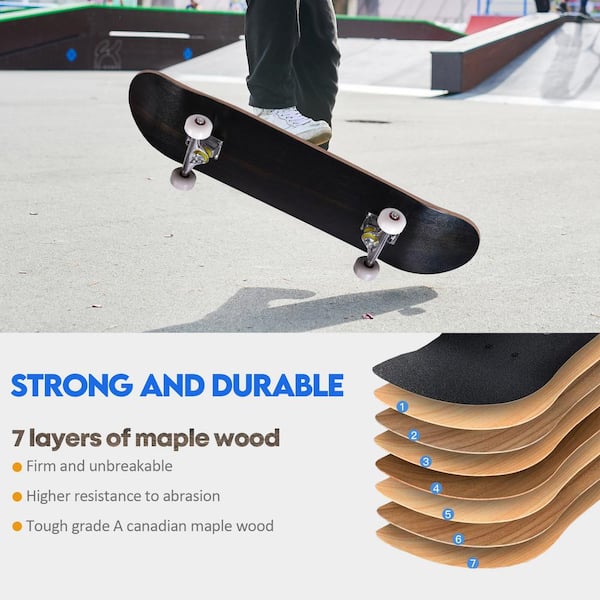 verdwijnen Wiskundige lengte JAXPETY 31 in. x 8 in. Complete Skateboard Maple Deck Double Kick Concave  Skate Boards for Kids Youths Teens in Black TY91H0042 - The Home Depot
