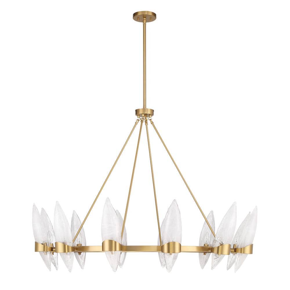 Warm Brass 12-Light Chandelier with Handmade Strie Glass Shades