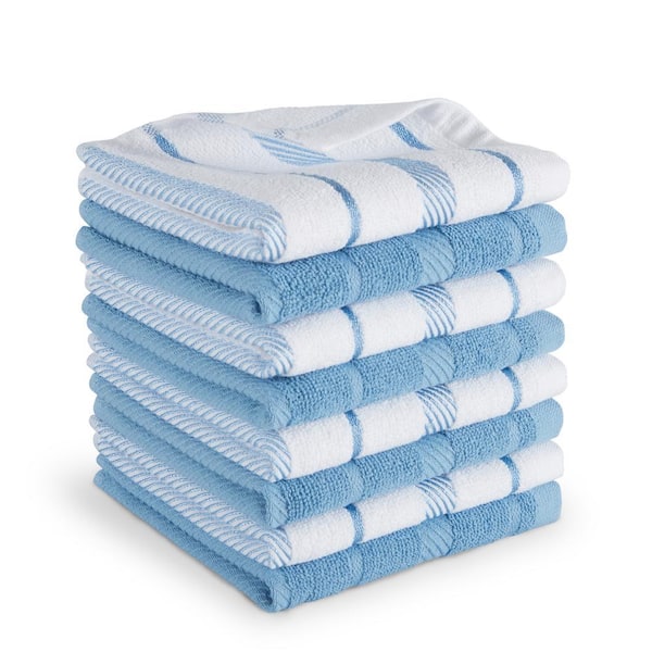 Albany Blue Velvet Striped Cotton Dishcloth Set (8-Pack)