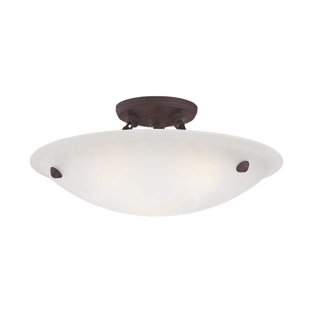 Honey Alabaster Glass Bronze 3-Light Semi-Flush Ceiling Fixture