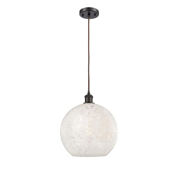 Innovations White Mouchette 100-Watt 1-Light Oil Rubbed Bronze Shaded Mini Pendant Light with Painted Glass Shade