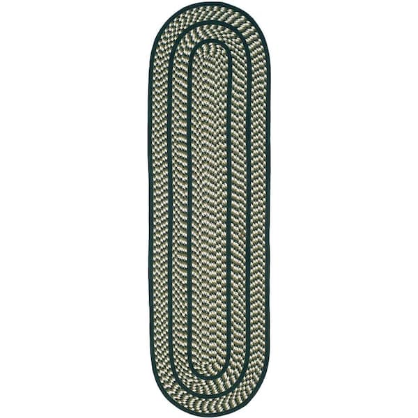 SAFAVIEH Braided Ivory/Dark Green 2 ft. x 8 ft. Oval Border Area Rug