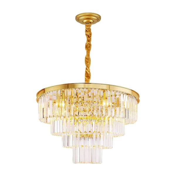 OUKANING 23.6 in. 9-Light Gold Luxury Crystal Chandelier for Living Room with Crystal Shade, No Bulbs Included