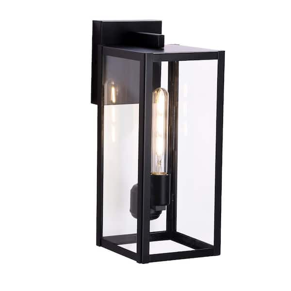 1-Light Matte Black Hardwired Outdoor Wall Lantern Sconce