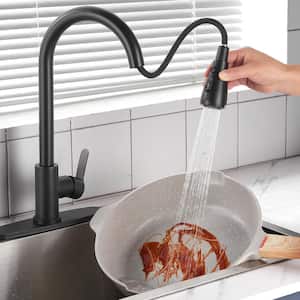 Pause Mode Single Handle Pull Down Sprayer Kitchen Faucet with Deck Plate Included in Matte Black