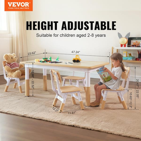 VEVOR Kids Table and 4 Piece Chair Set Height Adjustable Top Toddler Table and Chair Set for Art Craft Reading Learning GDKDETZYYZSYOG8JEV0 The Home Depot