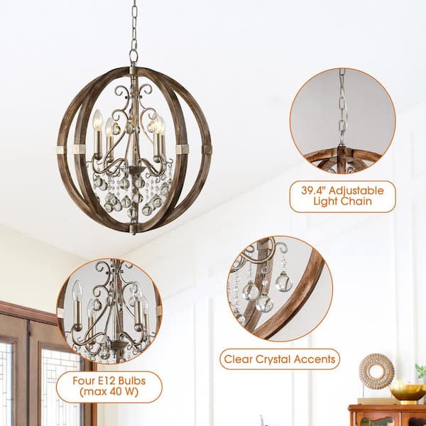 Parrot Uncle Retha 4-Light Farmhouse Natural Brown Globe