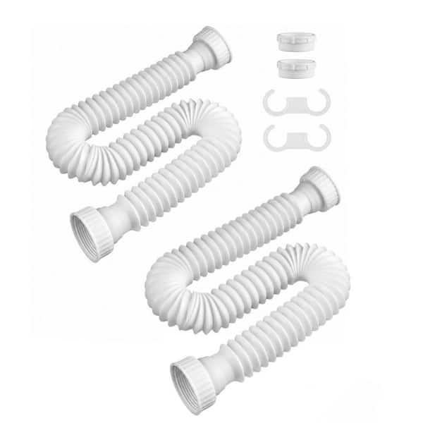 White Flexible P-Trap Sink Drain Pipe with 2 Rubber Sealing Rings 2-Pack 10.6 in. - 34.5 in. H x 1.8 in. W x 1.8 in. D