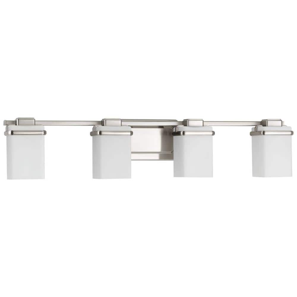 Brushed Nickel 4-Light Vanity Fixture with Opal Glass Shades