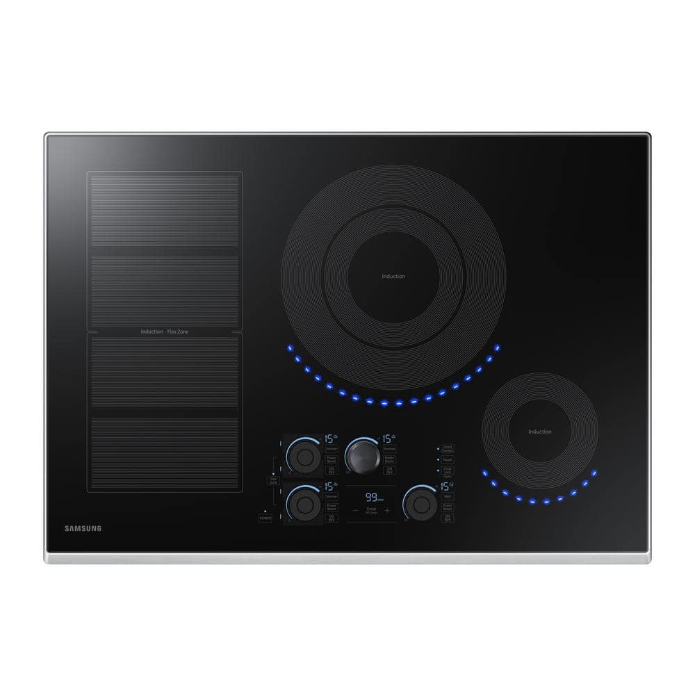 Samsung 30 in. Induction Cooktop with Stainless Steel Trim with 5 Elements and Flex Zone Element, Silver