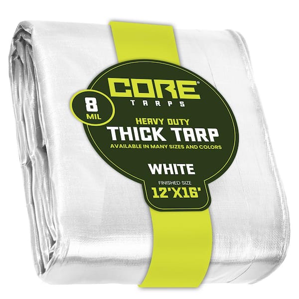 CORE TARPS 12 ft. x 16 ft. White 8 Mil Heavy Duty Polyethylene Tarp, Waterproof, UV Resistant, Rip and Tear Proof